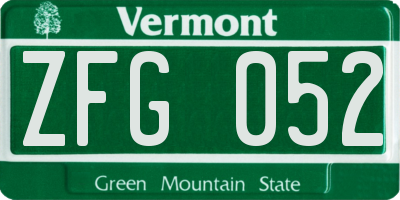 VT license plate ZFG052
