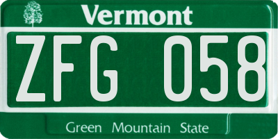VT license plate ZFG058