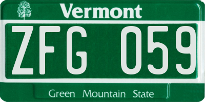 VT license plate ZFG059
