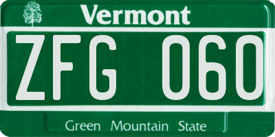 VT license plate ZFG060