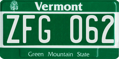 VT license plate ZFG062