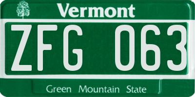 VT license plate ZFG063