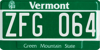 VT license plate ZFG064