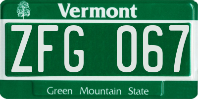 VT license plate ZFG067