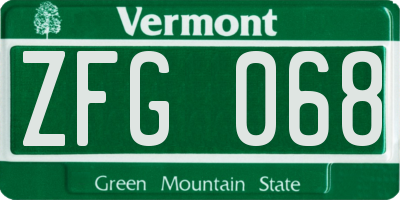 VT license plate ZFG068