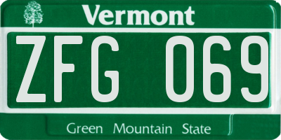 VT license plate ZFG069
