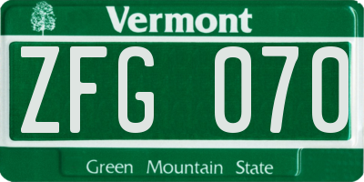 VT license plate ZFG070