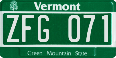 VT license plate ZFG071