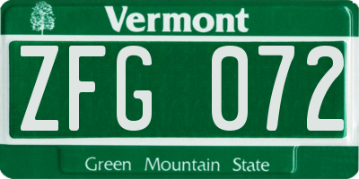 VT license plate ZFG072