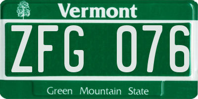 VT license plate ZFG076