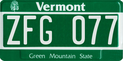 VT license plate ZFG077