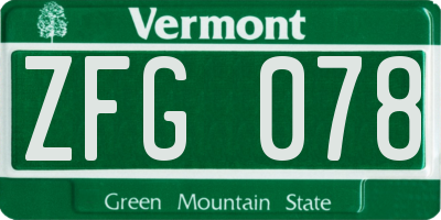 VT license plate ZFG078