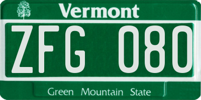 VT license plate ZFG080