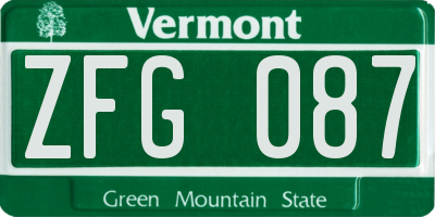 VT license plate ZFG087