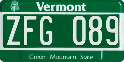 VT license plate ZFG089