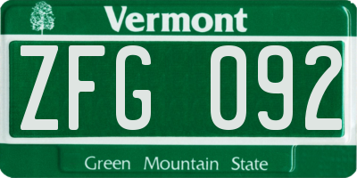 VT license plate ZFG092