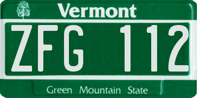 VT license plate ZFG112