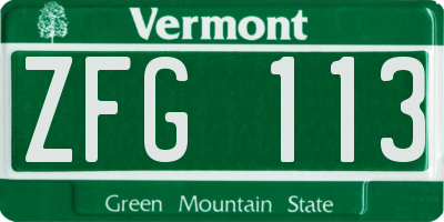 VT license plate ZFG113