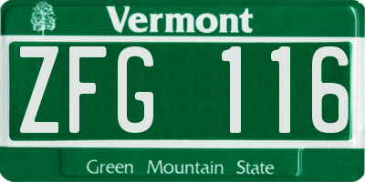 VT license plate ZFG116