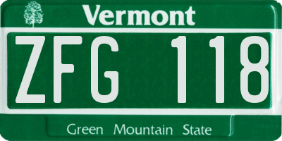 VT license plate ZFG118