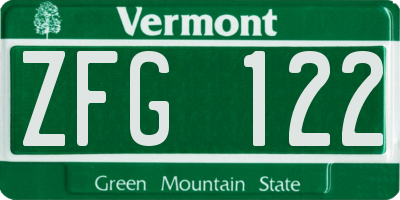 VT license plate ZFG122