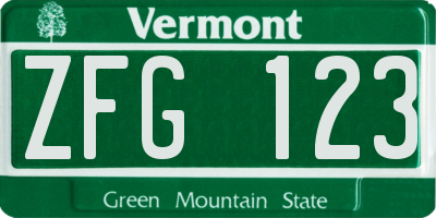 VT license plate ZFG123