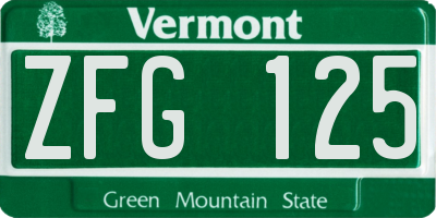 VT license plate ZFG125