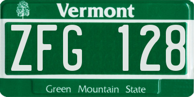 VT license plate ZFG128