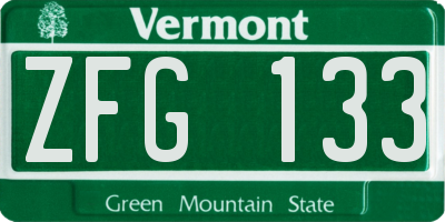 VT license plate ZFG133