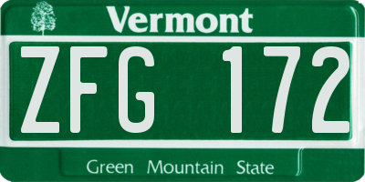VT license plate ZFG172