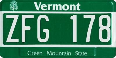 VT license plate ZFG178
