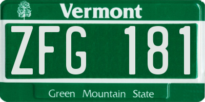 VT license plate ZFG181
