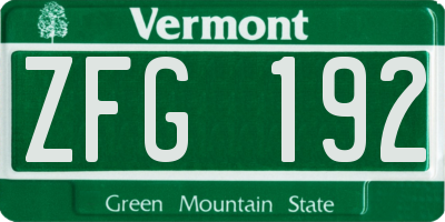 VT license plate ZFG192