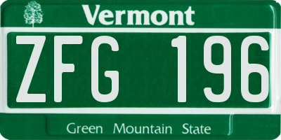 VT license plate ZFG196