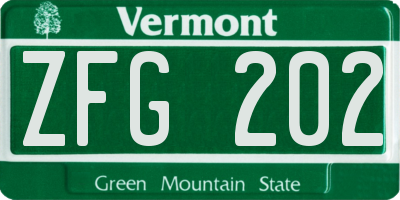 VT license plate ZFG202