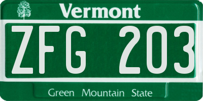 VT license plate ZFG203