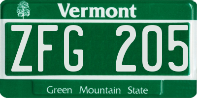VT license plate ZFG205
