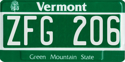 VT license plate ZFG206