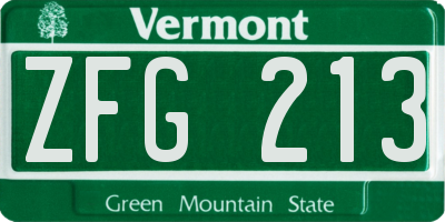 VT license plate ZFG213