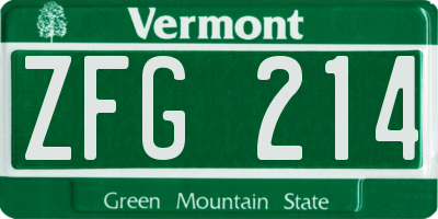 VT license plate ZFG214