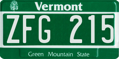 VT license plate ZFG215