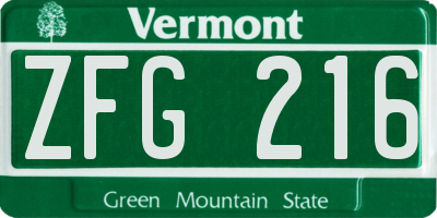 VT license plate ZFG216
