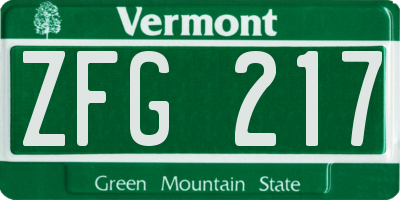 VT license plate ZFG217