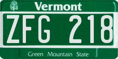VT license plate ZFG218