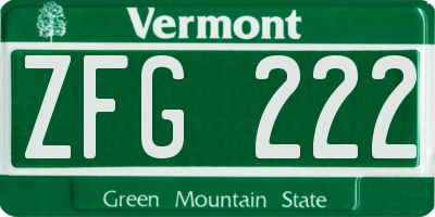 VT license plate ZFG222