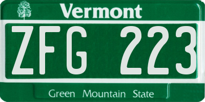 VT license plate ZFG223