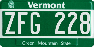 VT license plate ZFG228