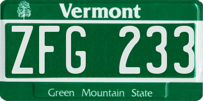VT license plate ZFG233