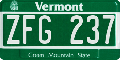 VT license plate ZFG237