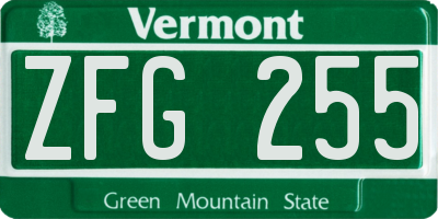 VT license plate ZFG255